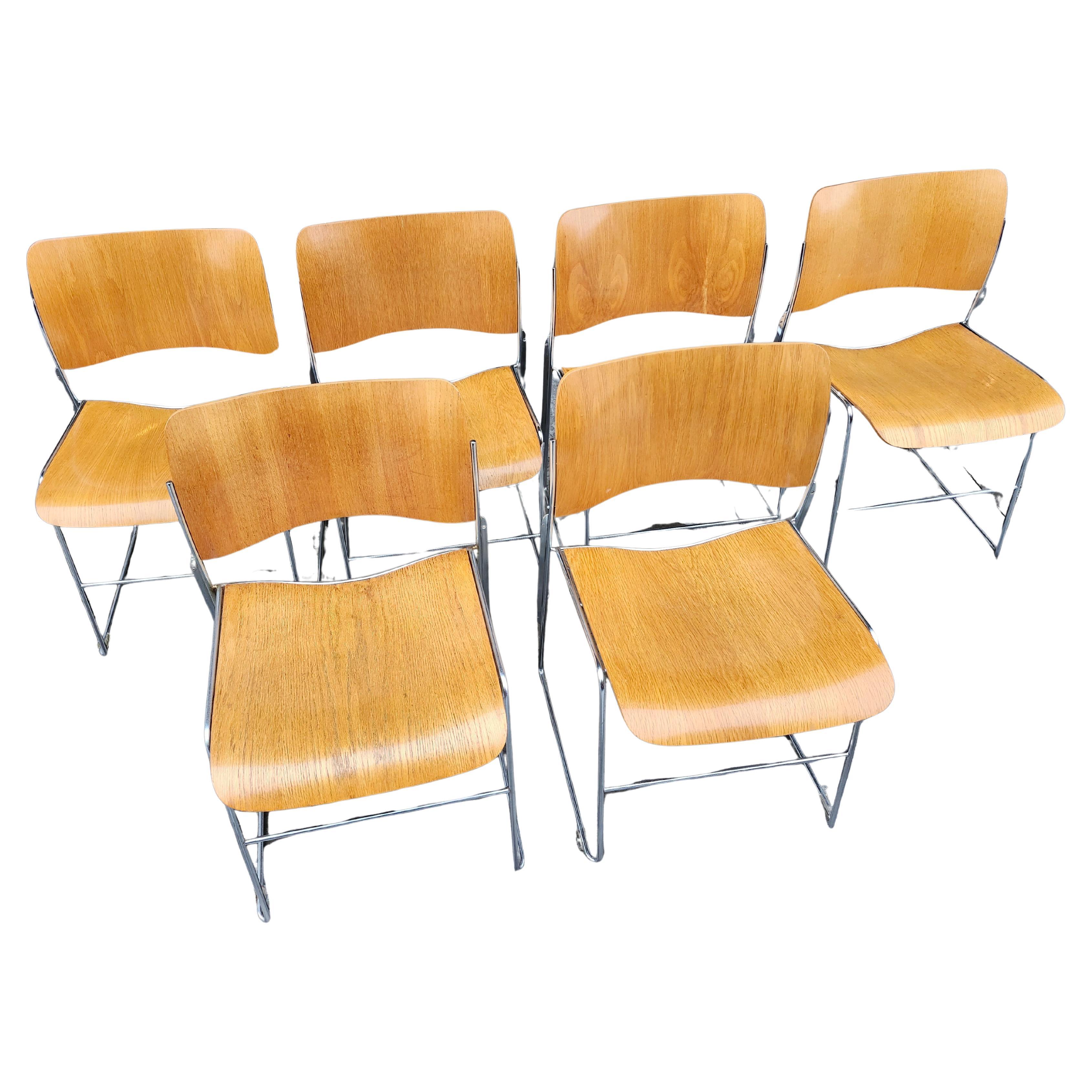 Six Mid-Century Modern Ash Stacking Chairs by David Rowland Iconic 40/4 Chair