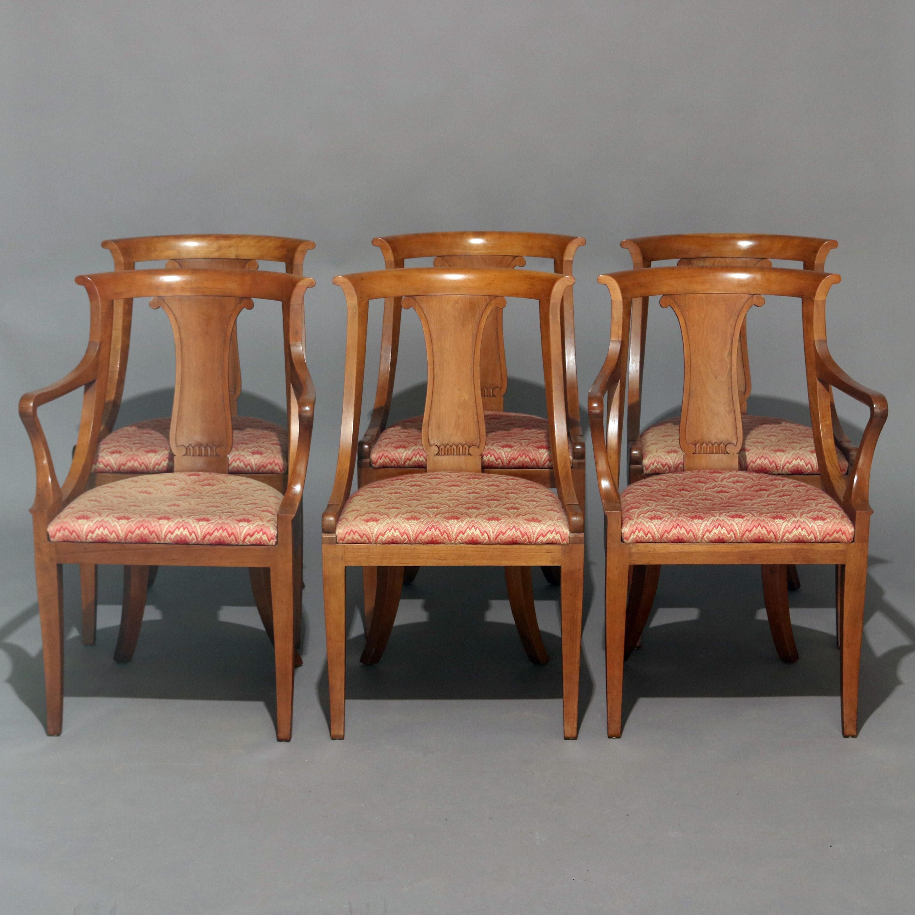 Six Mid-Century Modern Baker Mahogany Upholstered Gondola Dining Chairs 3