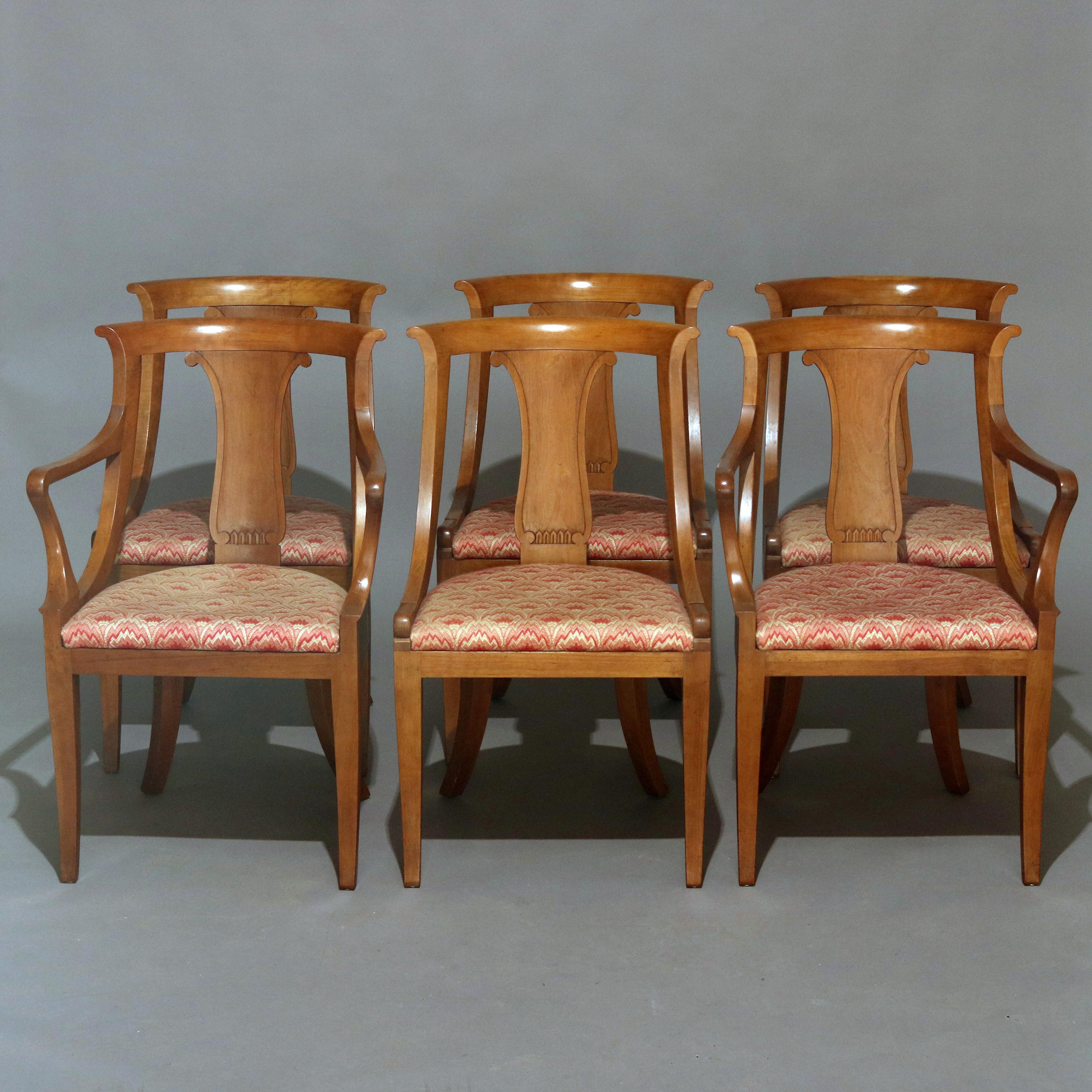 Six Mid-Century Modern Baker Mahogany Upholstered Gondola Dining Chairs 4