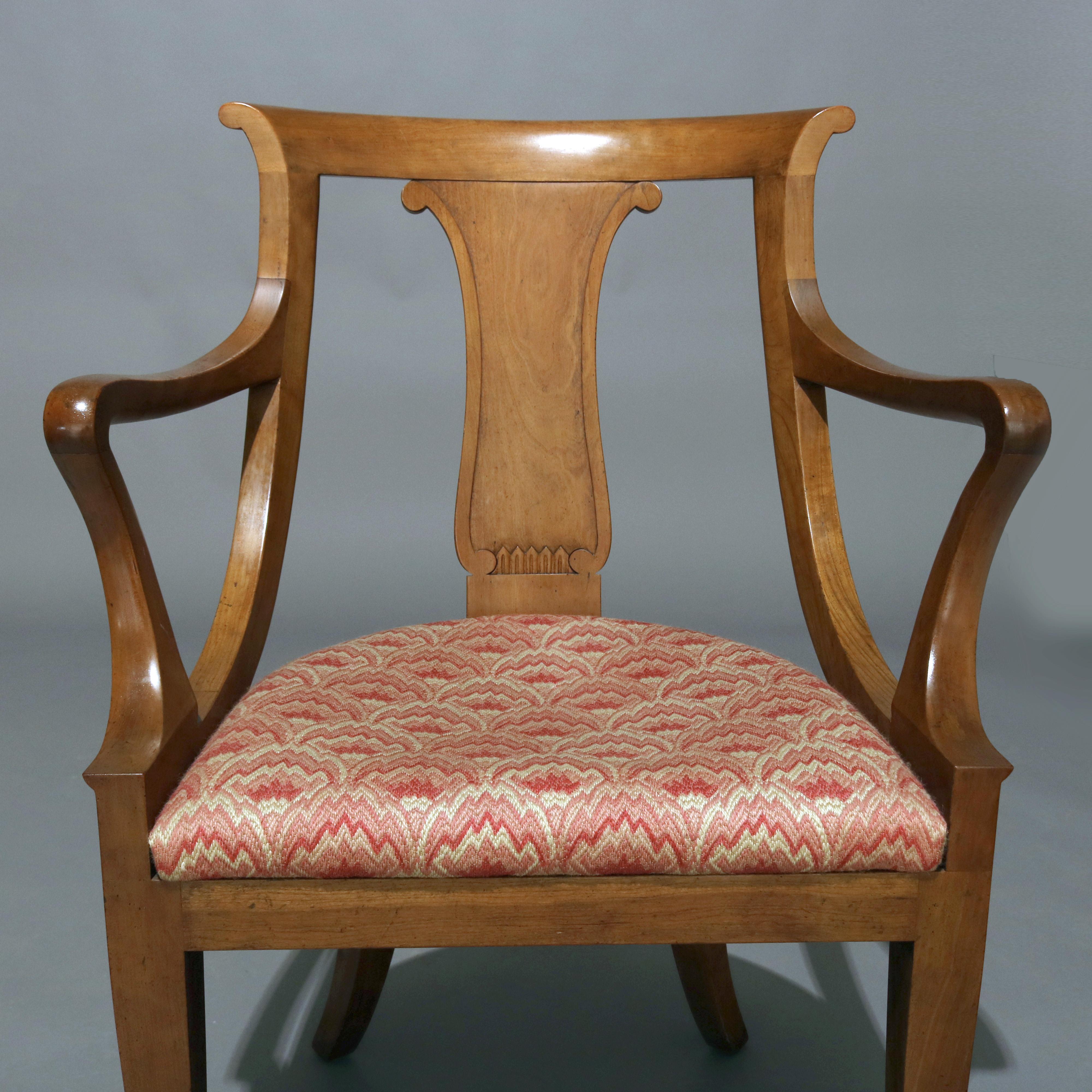 Six Mid-Century Modern Baker Mahogany Upholstered Gondola Dining Chairs 6
