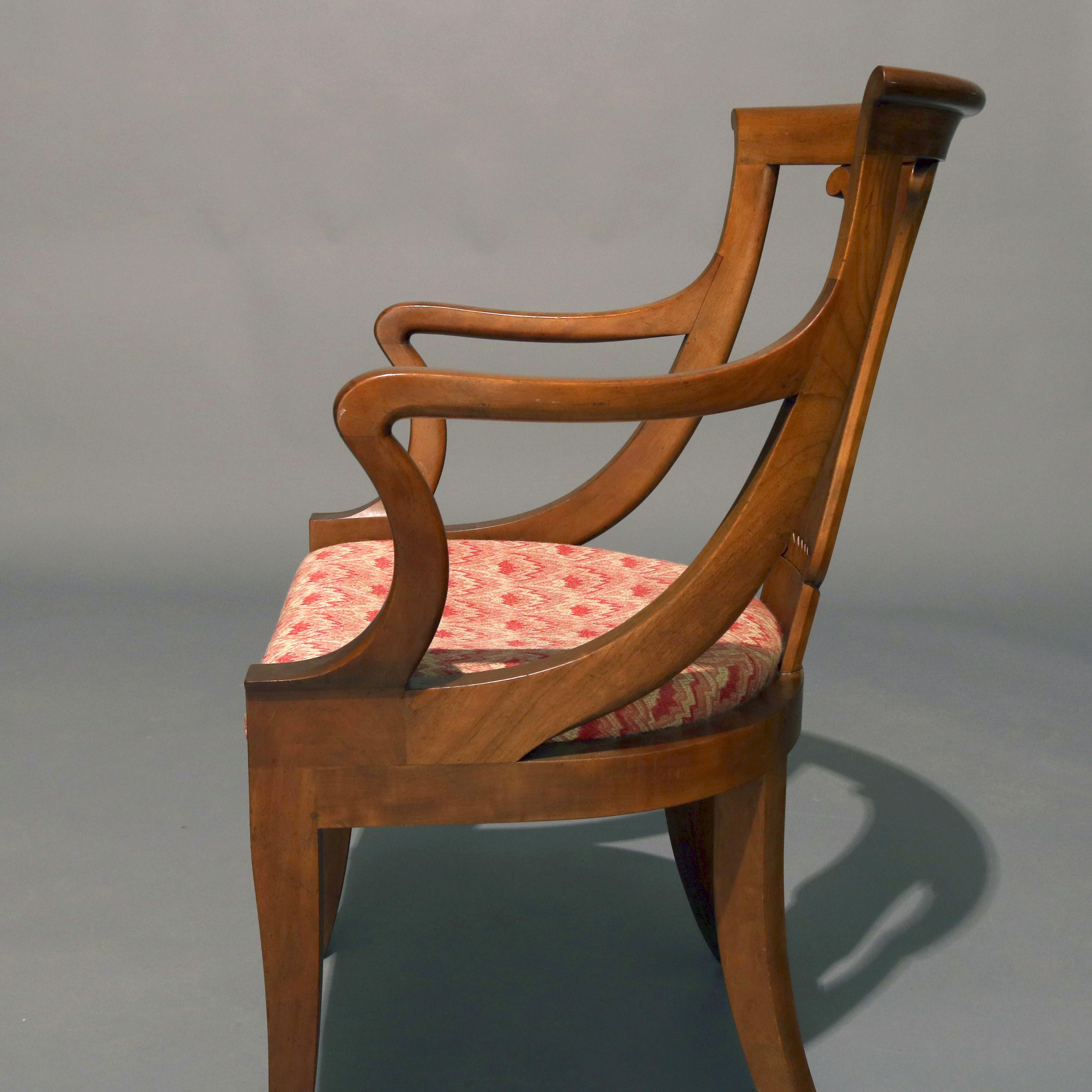 Six Mid-Century Modern Baker Mahogany Upholstered Gondola Dining Chairs 7