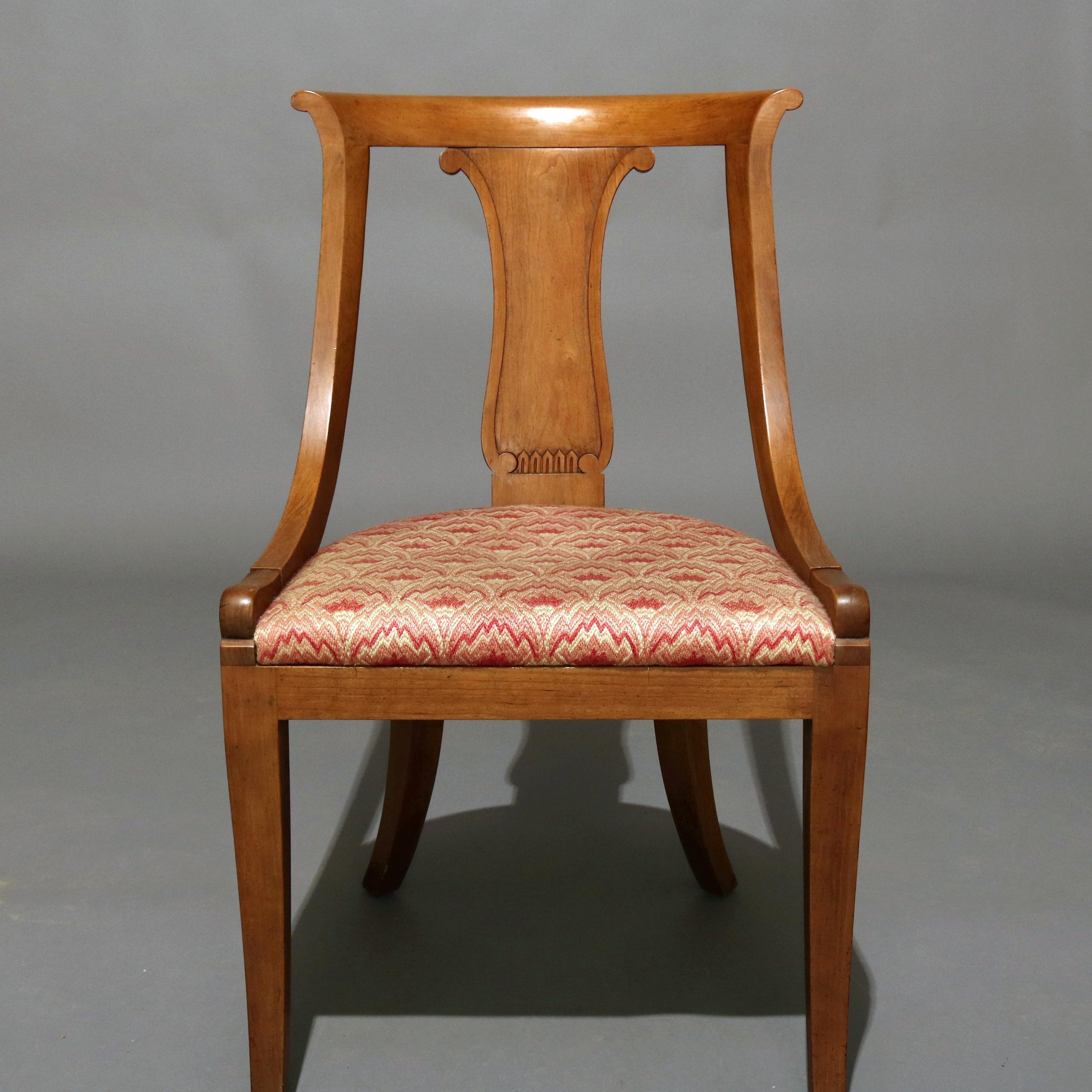 Six Mid-Century Modern Baker Mahogany Upholstered Gondola Dining Chairs 9