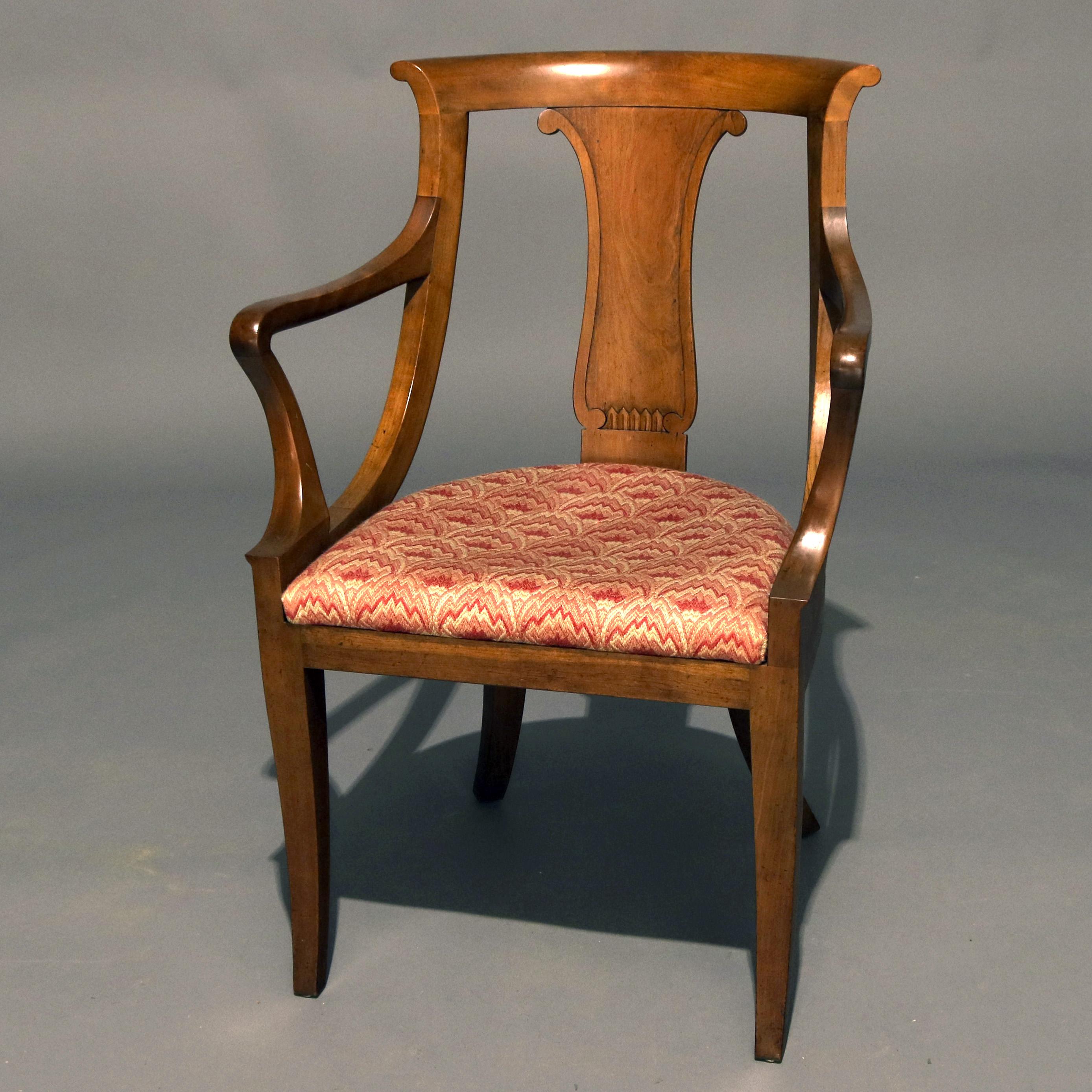 American Six Mid-Century Modern Baker Mahogany Upholstered Gondola Dining Chairs