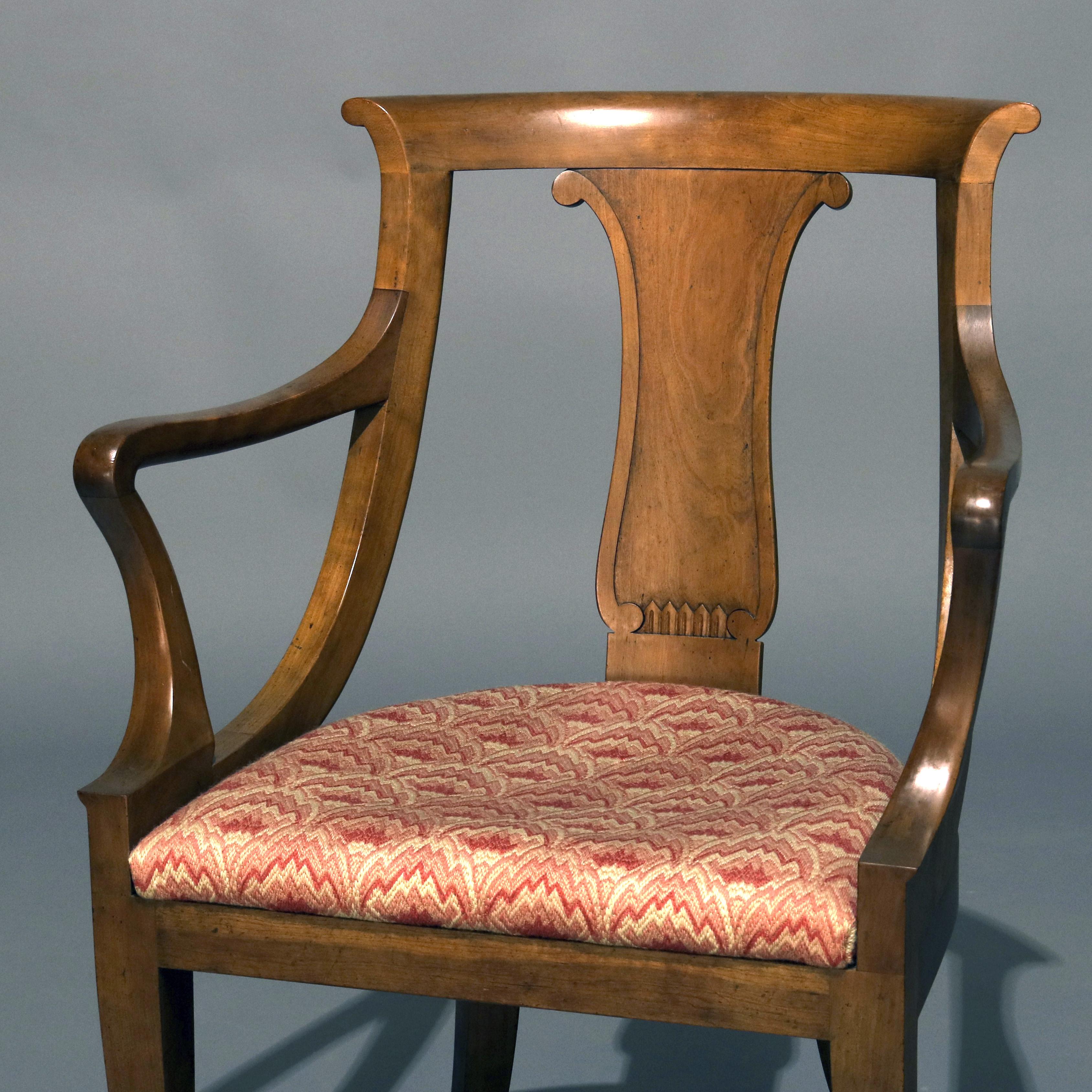 Upholstery Six Mid-Century Modern Baker Mahogany Upholstered Gondola Dining Chairs