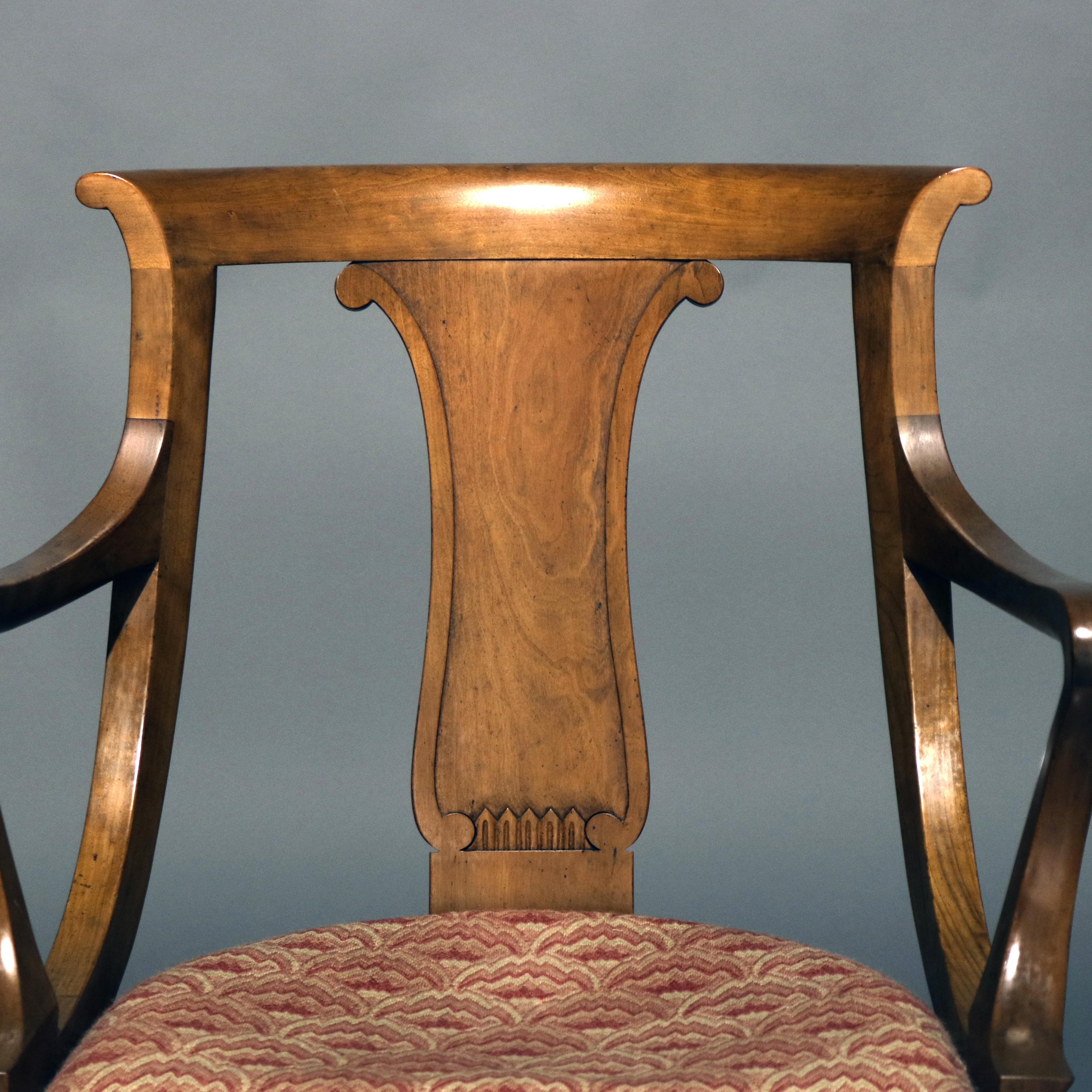 Six Mid-Century Modern Baker Mahogany Upholstered Gondola Dining Chairs 2