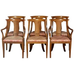 Six Mid-Century Modern Baker Mahogany Upholstered Gondola Dining Chairs