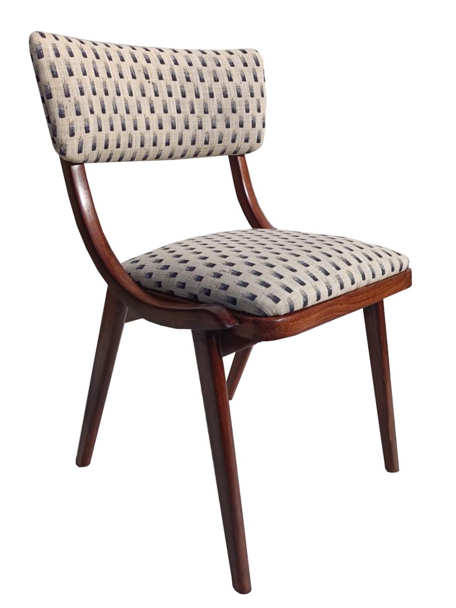 Polish Six Mid Century Modern Bumerang Chairs, Light Creme White Jacquard, Poland 1960s For Sale