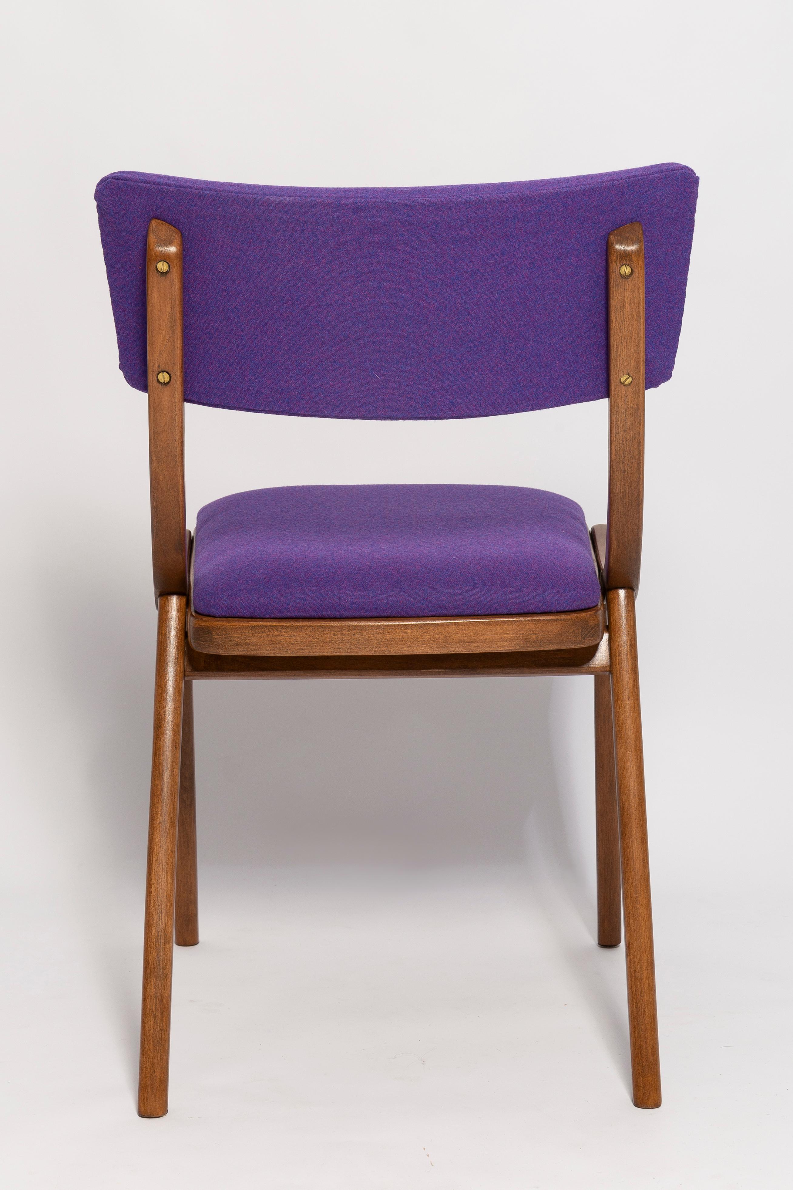 Sechs Bumerang-Stühle aus der Mitte des Jahrhunderts, lila-violette Wolle, Polen, 1960er Jahre im Angebot 6