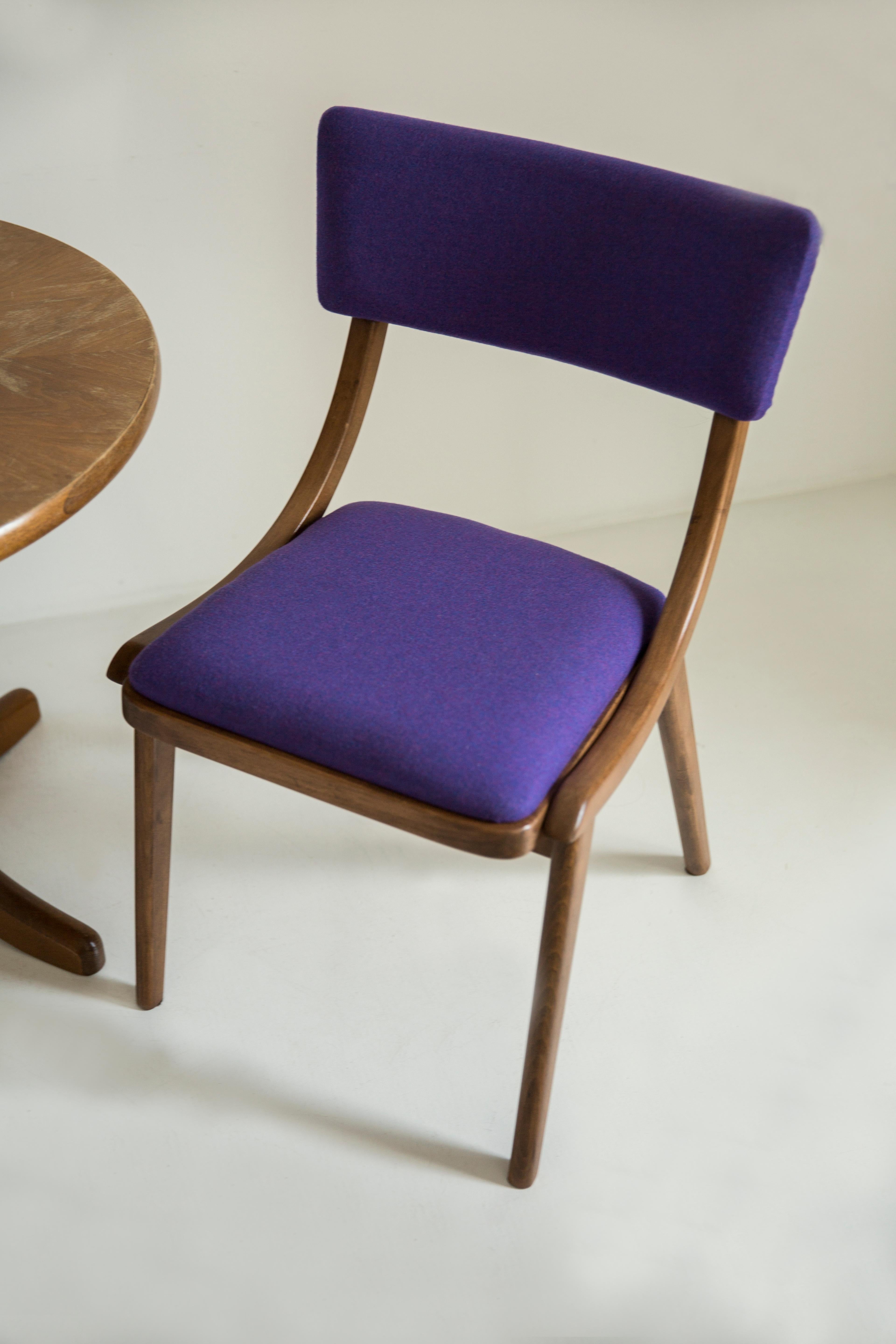 Polish Six Mid Century Modern Bumerang Chairs, Purple Violet Wool, Poland, 1960s For Sale