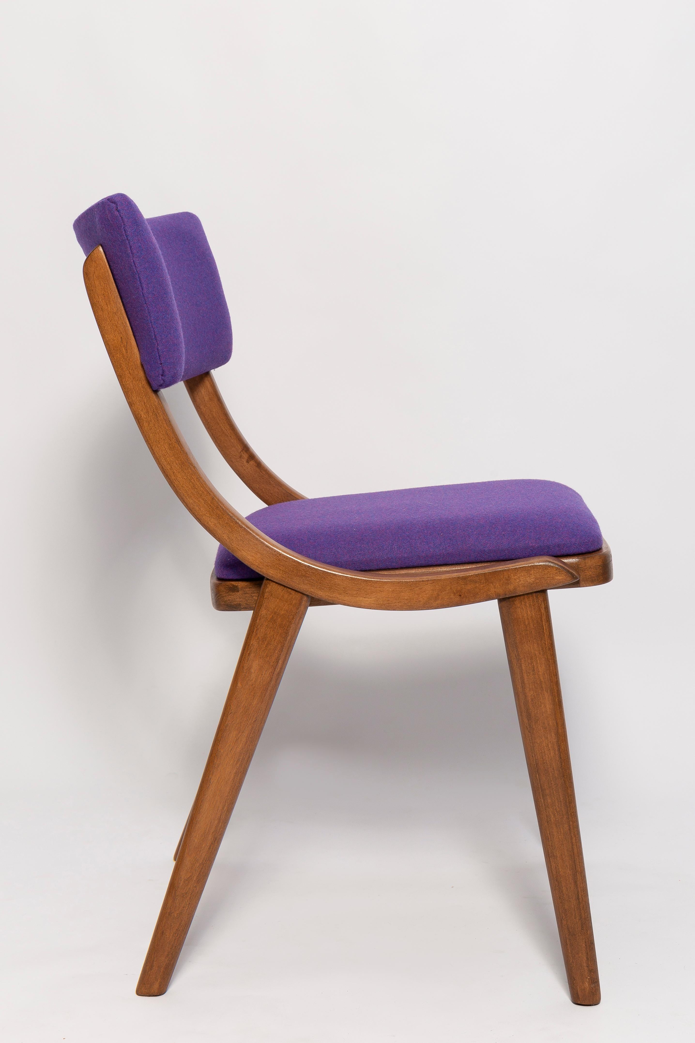 Textile Six Mid Century Modern Bumerang Chairs, Purple Violet Wool, Poland, 1960s For Sale