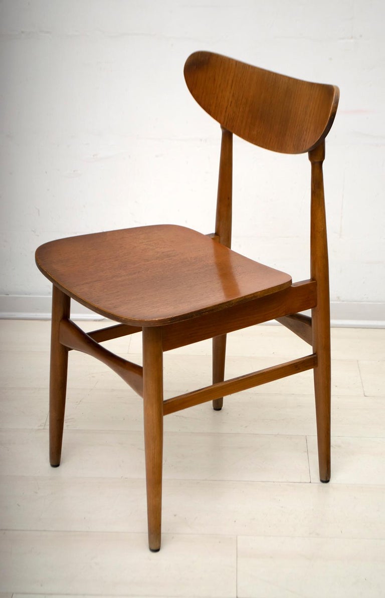 Six MidCentury Modern Danish Curved Wood Chairs, 1960 at 1stDibs