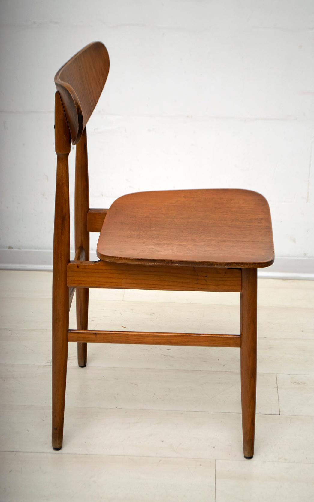Oak Six Mid-Century Modern Danish Curved Wood Chairs, 1960