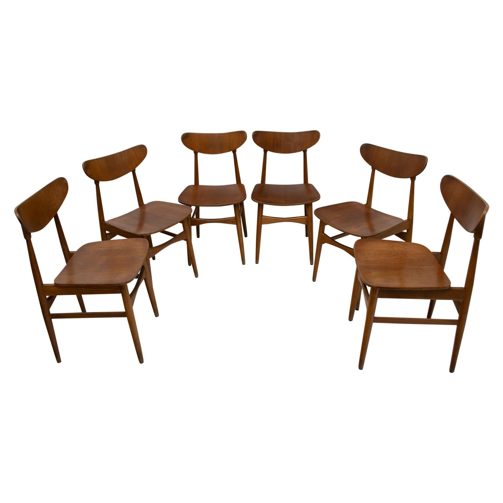 Six MidCentury Modern Danish Curved Wood Chairs, 1960 at 1stDibs