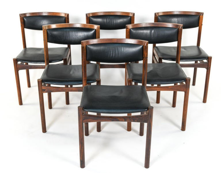 Six Mid-Century Modern Danish Dining Chairs, Soro Stolefabrik Denmark, Rosewood In Good Condition For Sale In Stamford, CT
