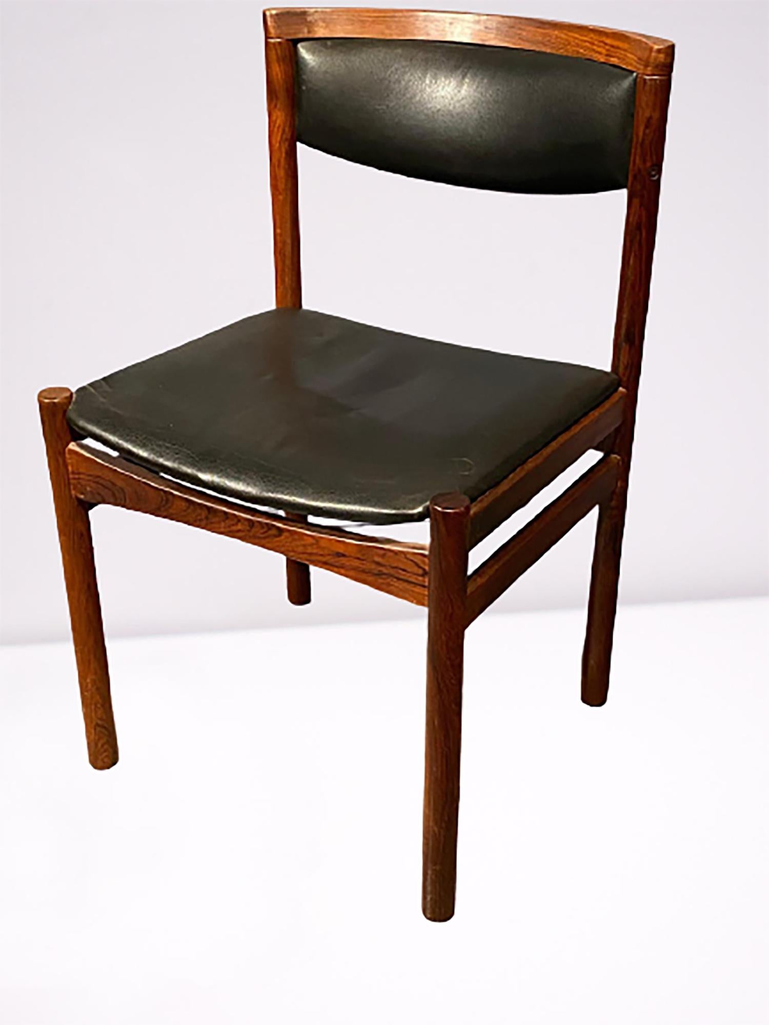 20th Century Soro Stolefabrik, Mid-Century Modern Six Dining Chairs, Rosewood, Vinyl, 1940s For Sale