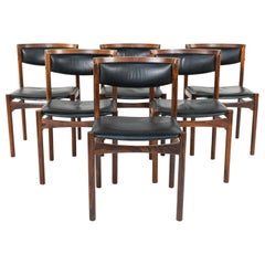 Retro Soro Stolefabrik, Mid-Century Modern Six Dining Chairs, Rosewood, Vinyl, 1940s