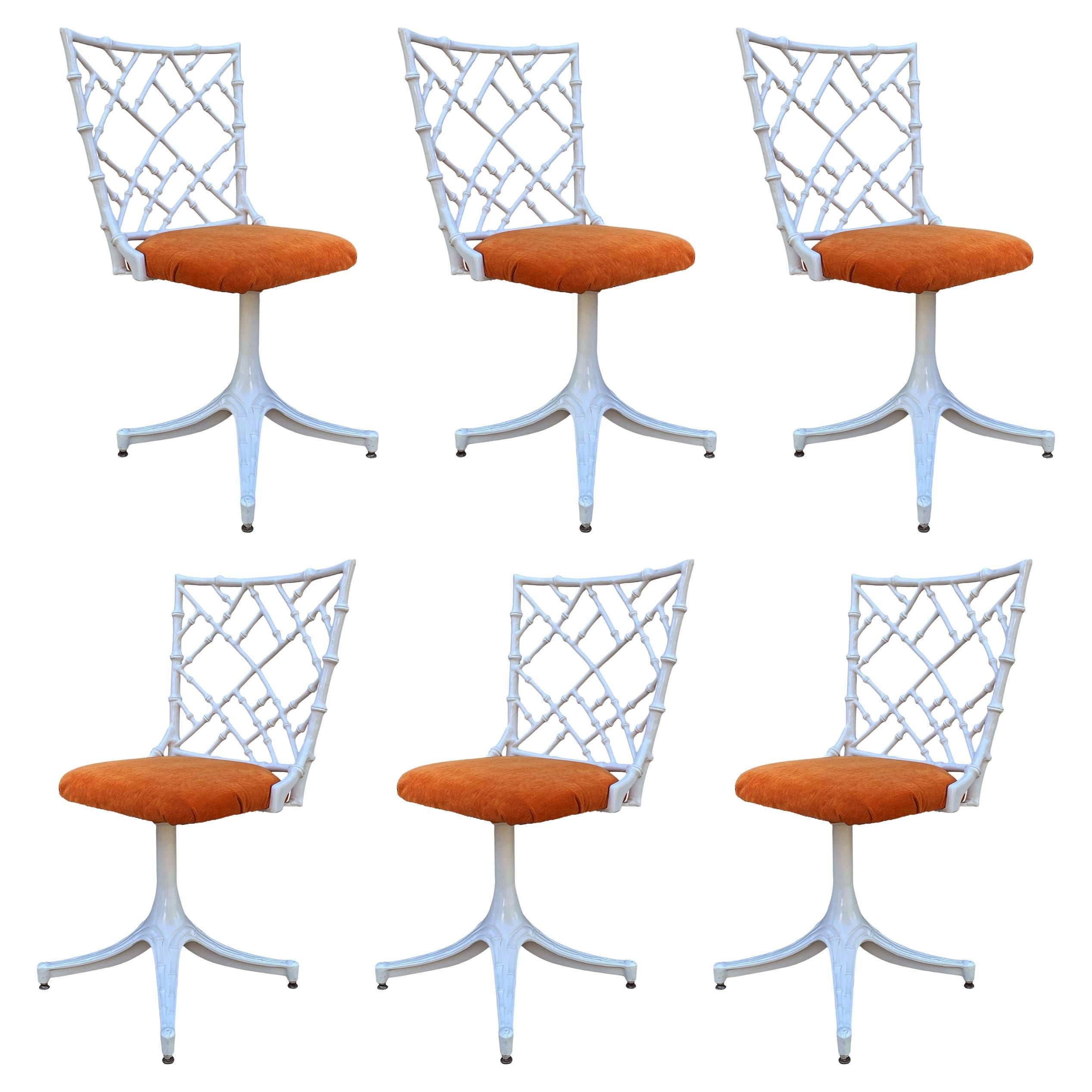 Six Mid Century Modern Faux Bamboo Cast Aluminum Dining Chairs by Phyllis Morris For Sale