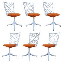 Six Mid Century Modern Faux Bamboo Cast Aluminum Dining Chairs by Phyllis Morris