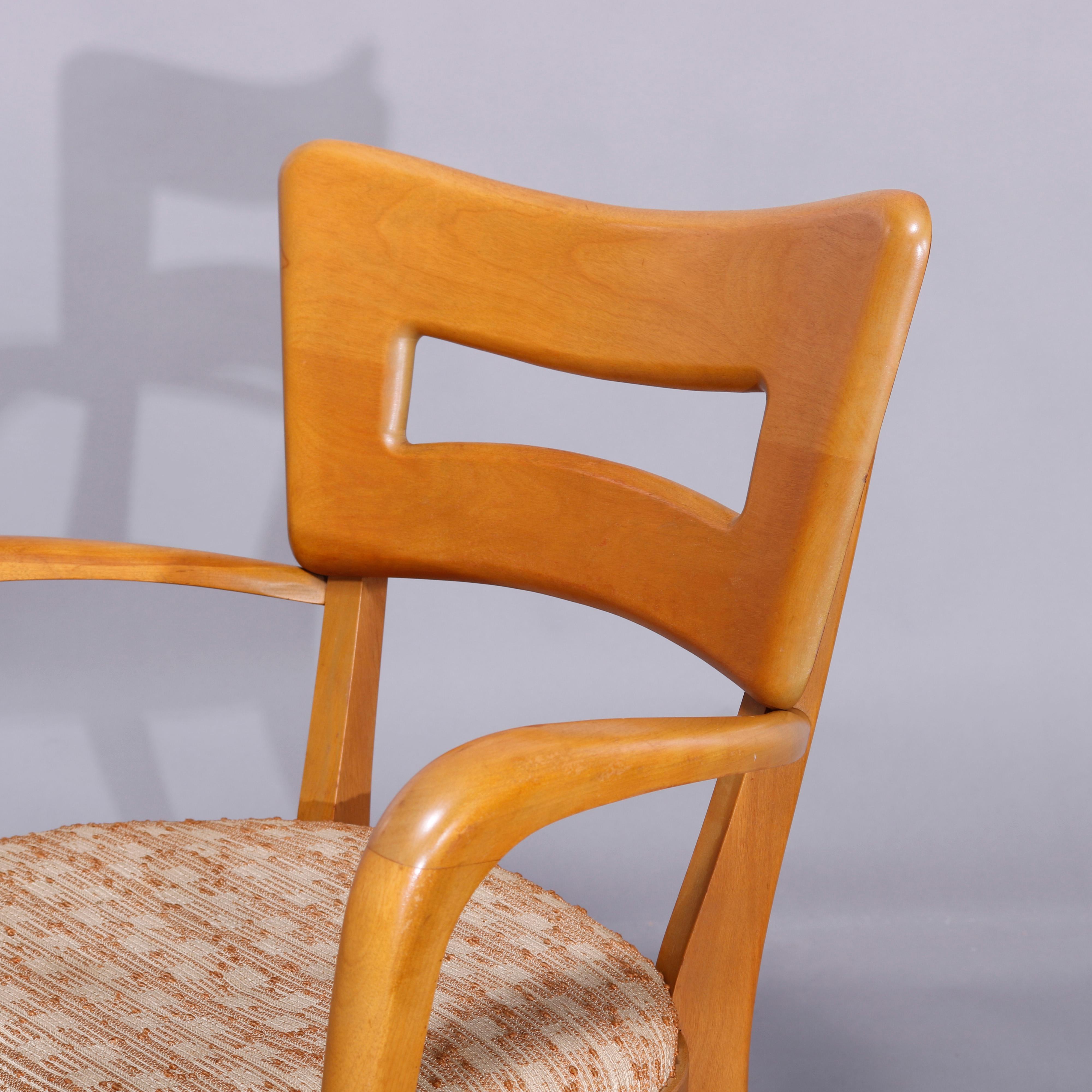 Six Mid-Century Modern Heywood Wakefield Wishbone Dining Chairs, Wheat, c1950 In Good Condition In Big Flats, NY