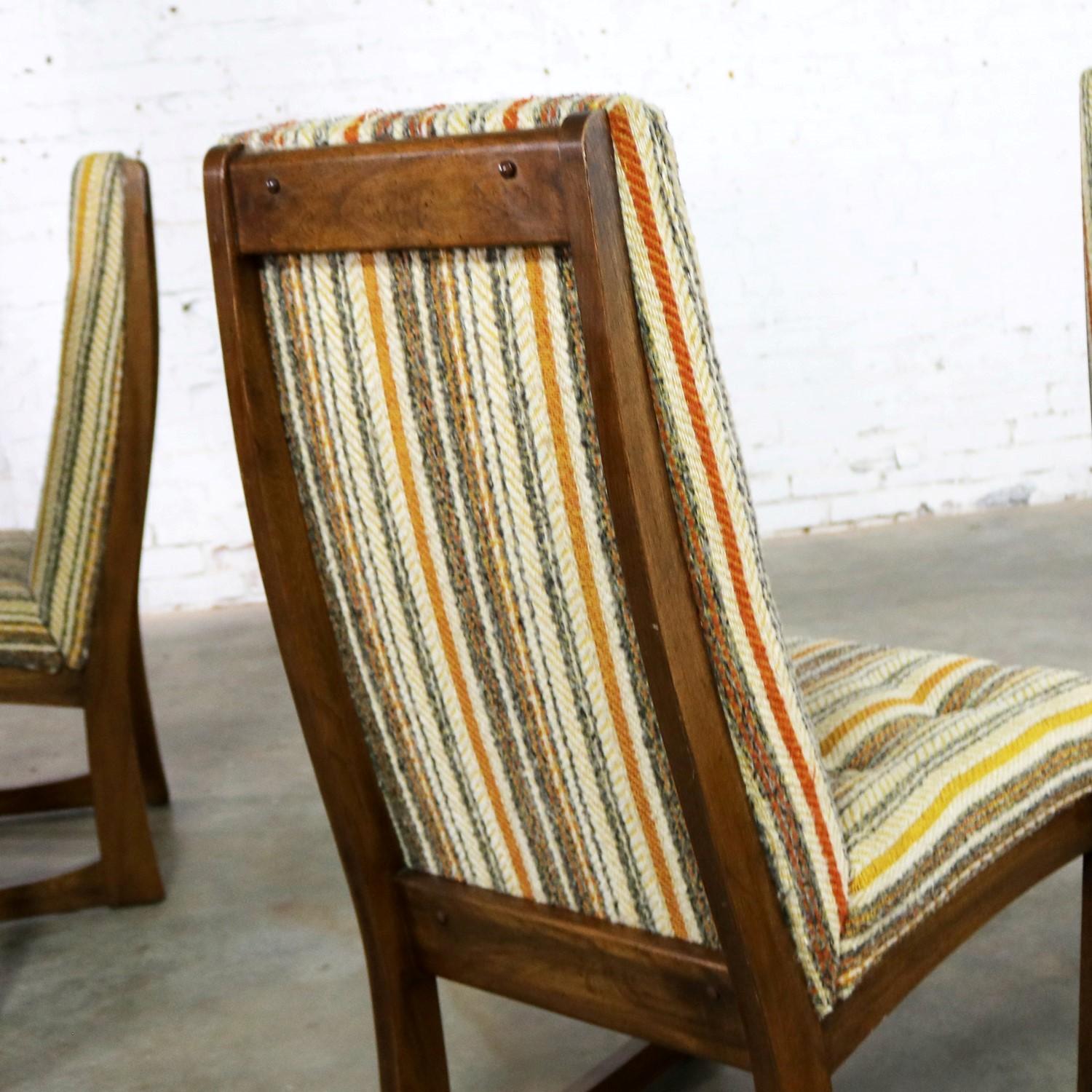 Six Mid-Century Modern Lane Alta Vista Dining Chairs Original Stripe Upholstery 5