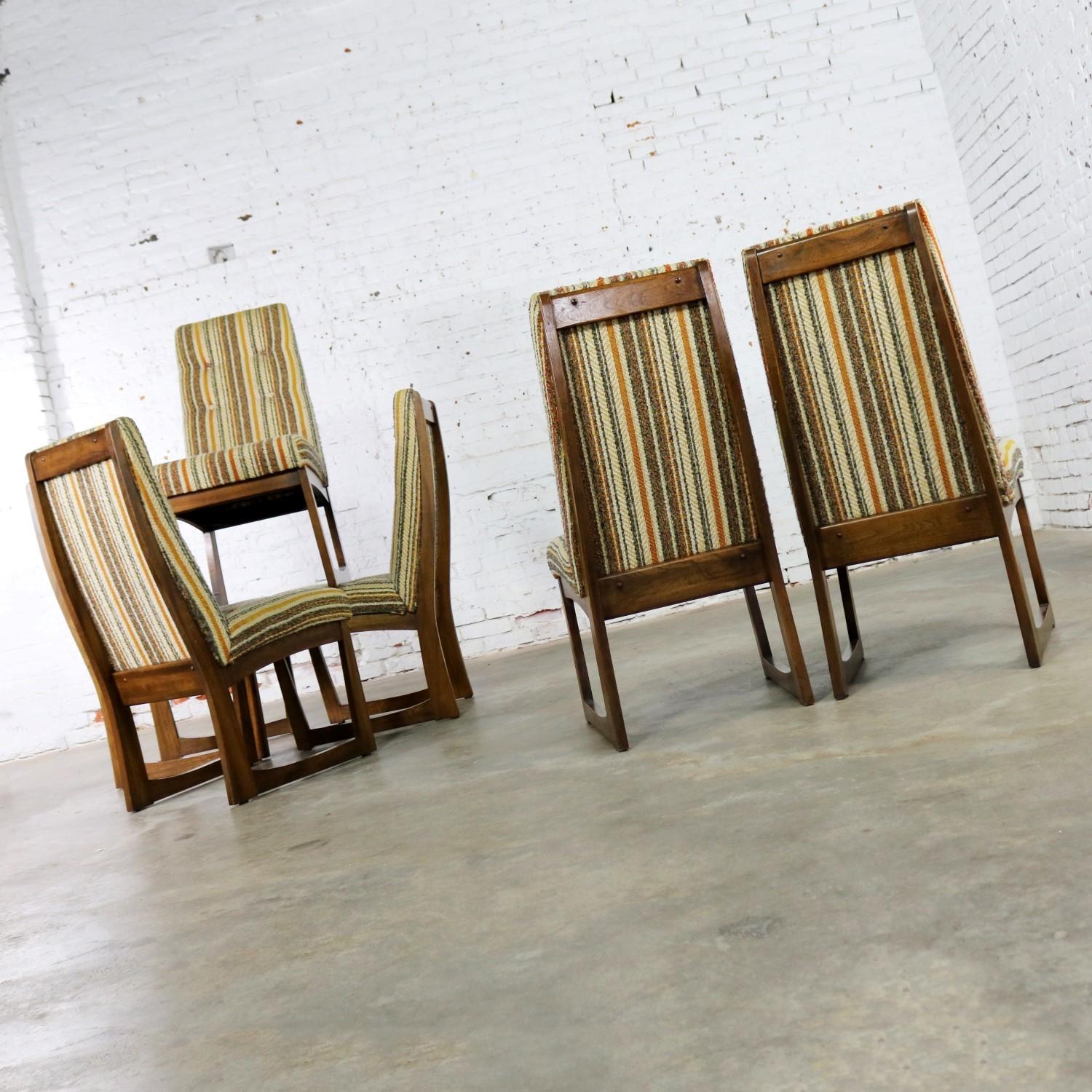 American Six Mid-Century Modern Lane Alta Vista Dining Chairs Original Stripe Upholstery