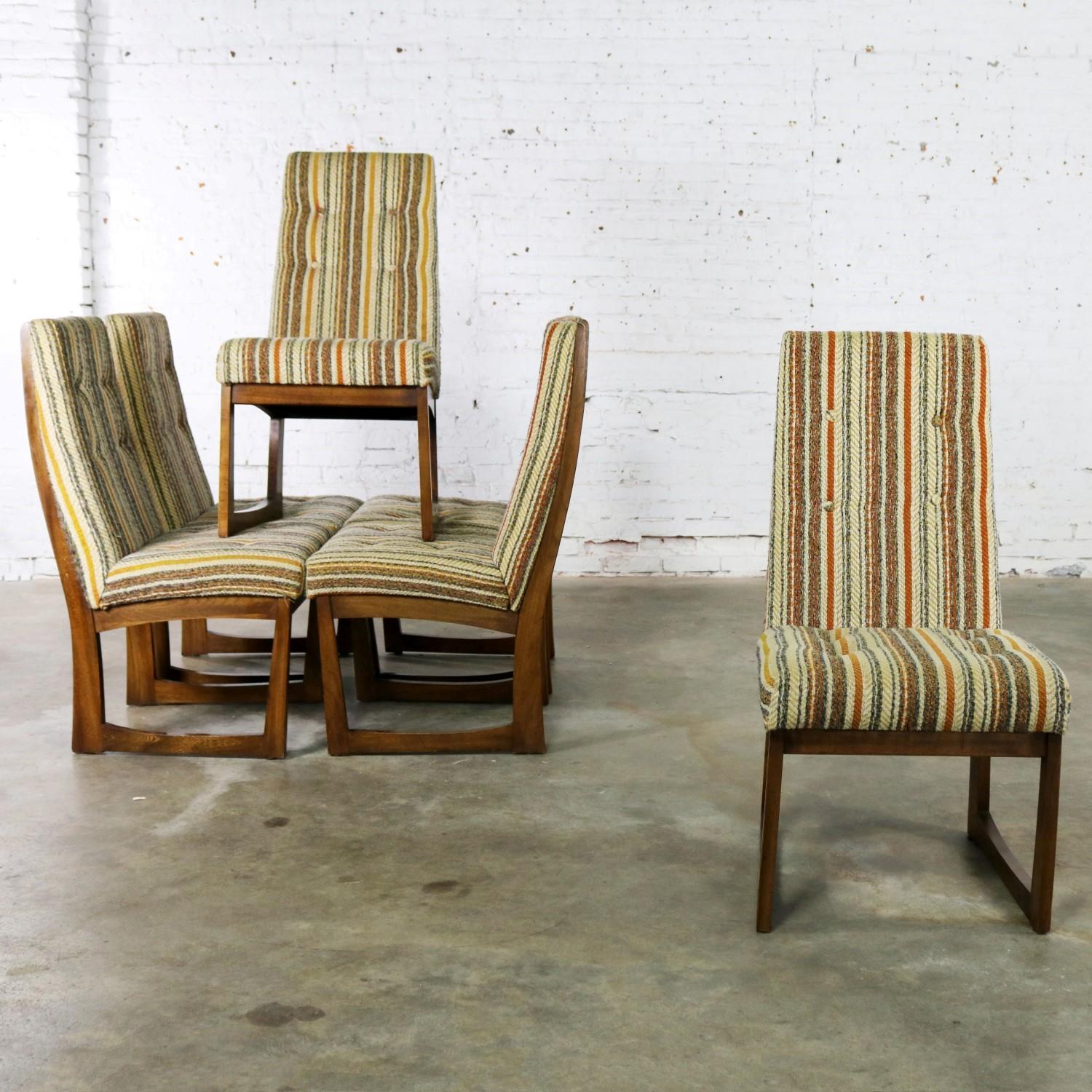Six Mid-Century Modern Lane Alta Vista Dining Chairs Original Stripe Upholstery In Good Condition In Topeka, KS