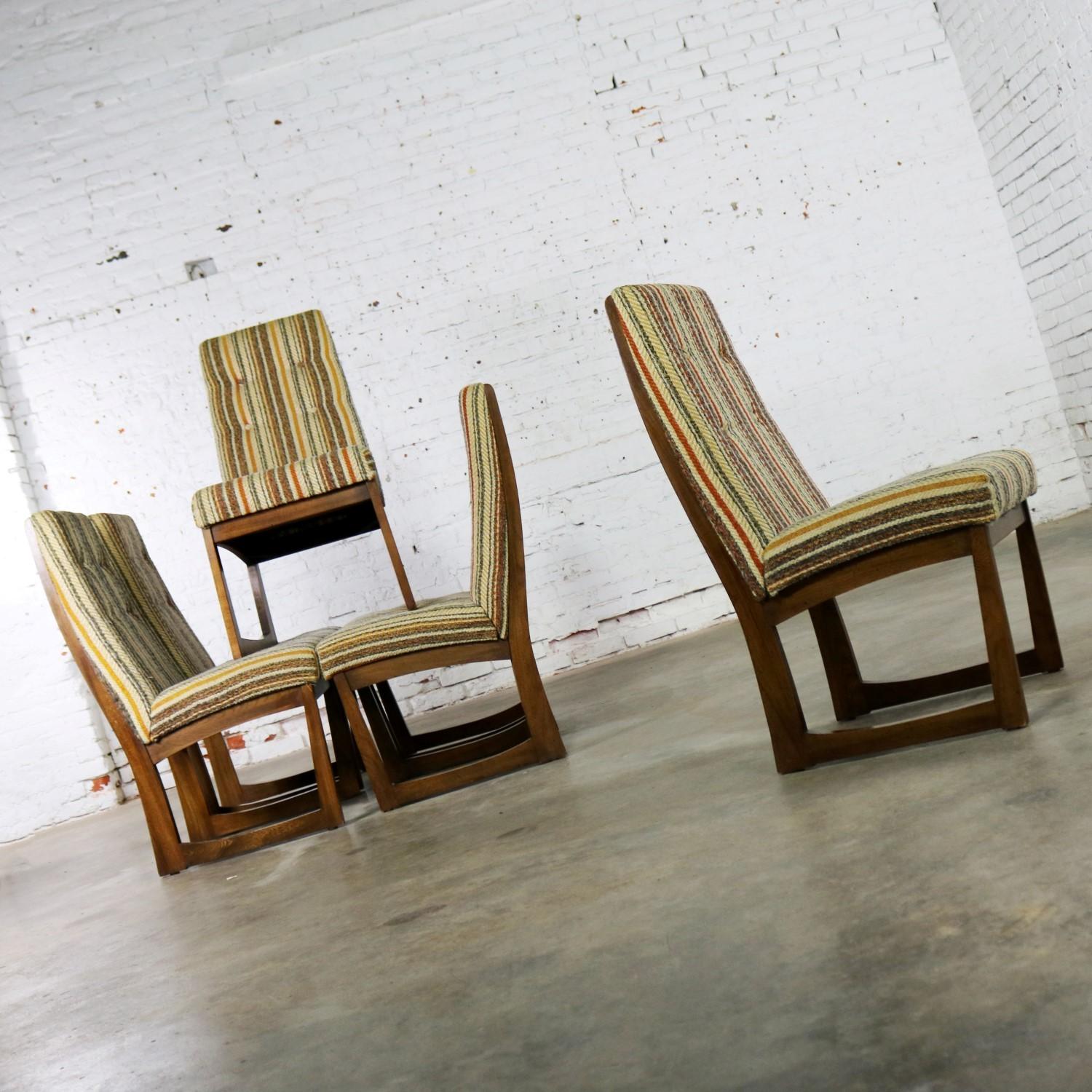 Fabric Six Mid-Century Modern Lane Alta Vista Dining Chairs Original Stripe Upholstery