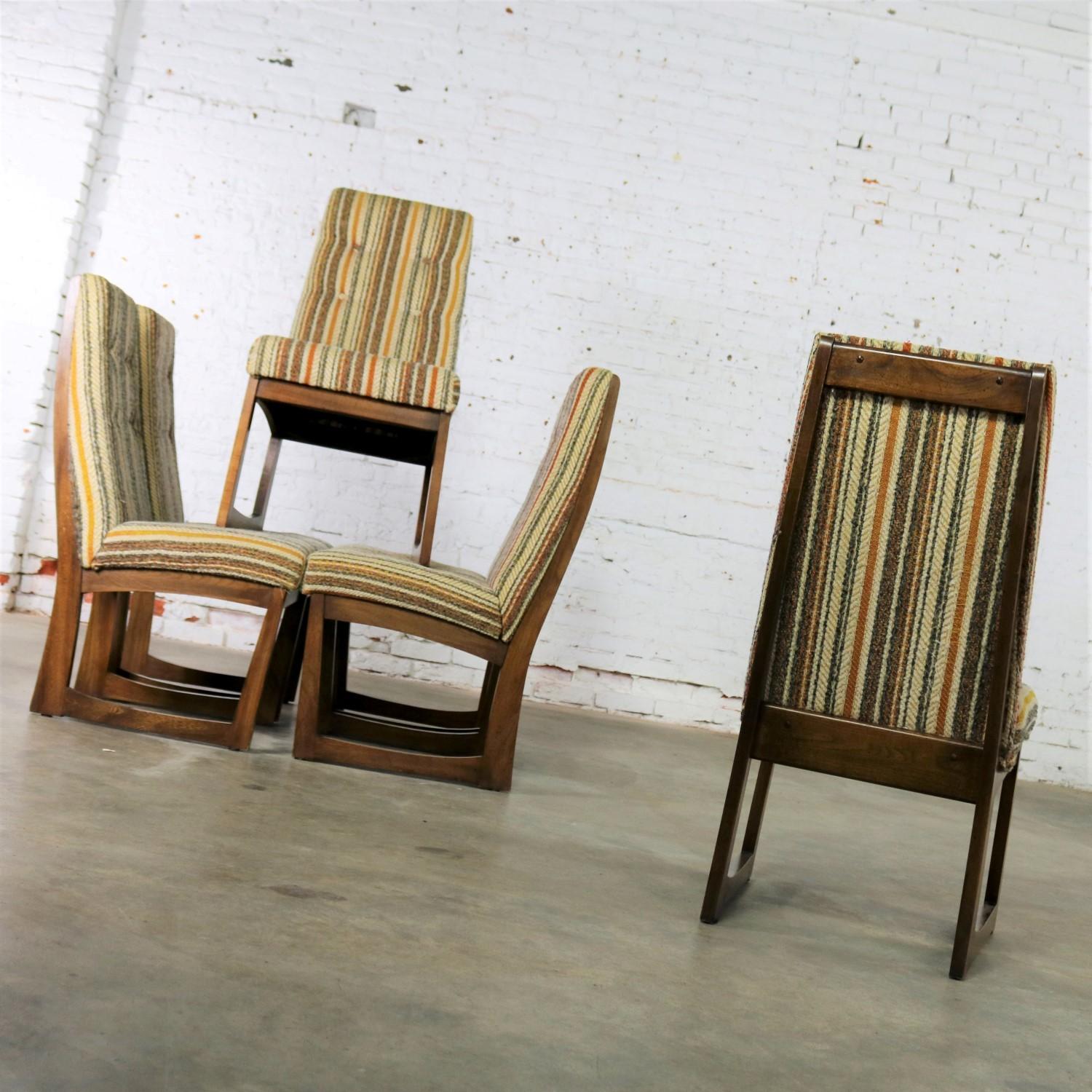 Six Mid-Century Modern Lane Alta Vista Dining Chairs Original Stripe Upholstery 1