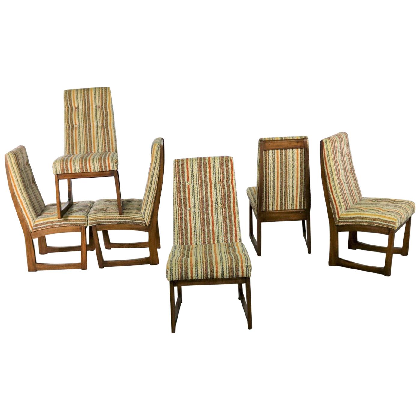 Six Mid-Century Modern Lane Alta Vista Dining Chairs Original Stripe Upholstery