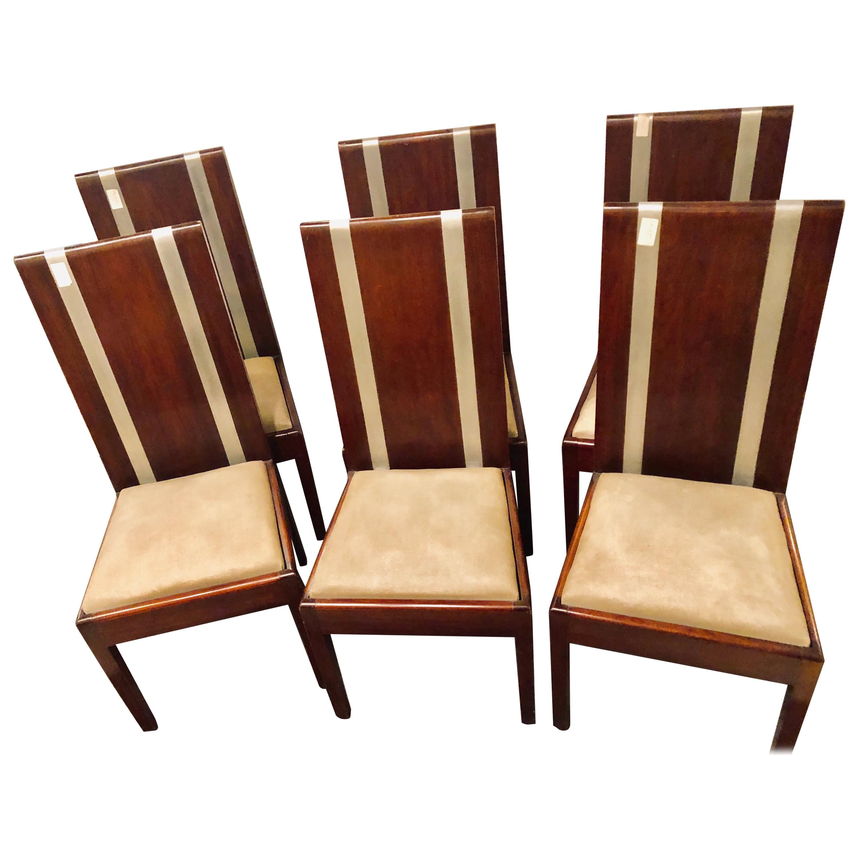 Six Mid-Century Modern or Art Deco Dining Chairs in the Manner of Jean M. Frank