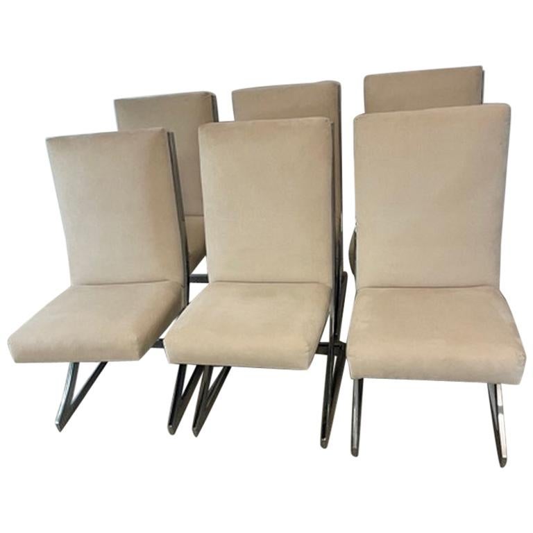 Sechs Esszimmerstühle aus Stahl mit Z-Muster aus der Mitte des Jahrhunderts