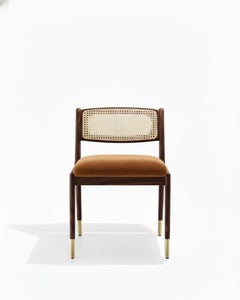 Six Mid-Century Modern Style Chairs w/ Rattan & Brass Detailing-Mondo Design