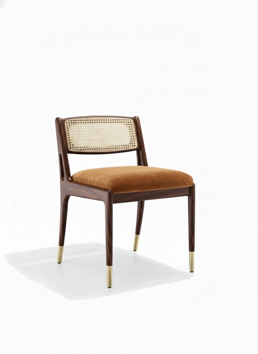 European Six Mid-Century Modern Style Chairs w/ Rattan & Brass Detailing-Mondo Design For Sale