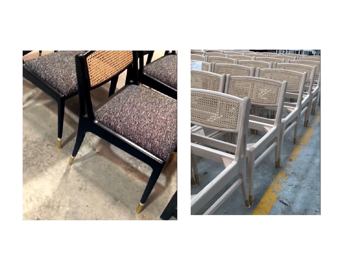 Six Mid-Century Modern Style Chairs w/ Rattan & Brass Detailing-Mondo Design For Sale 3