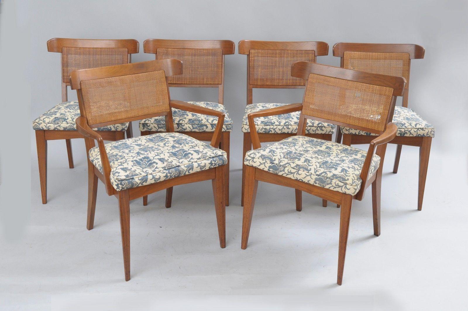 Six Mid-Century Modern Walnut Curved Cane Back Dining Chairs Tomlinson Style 4