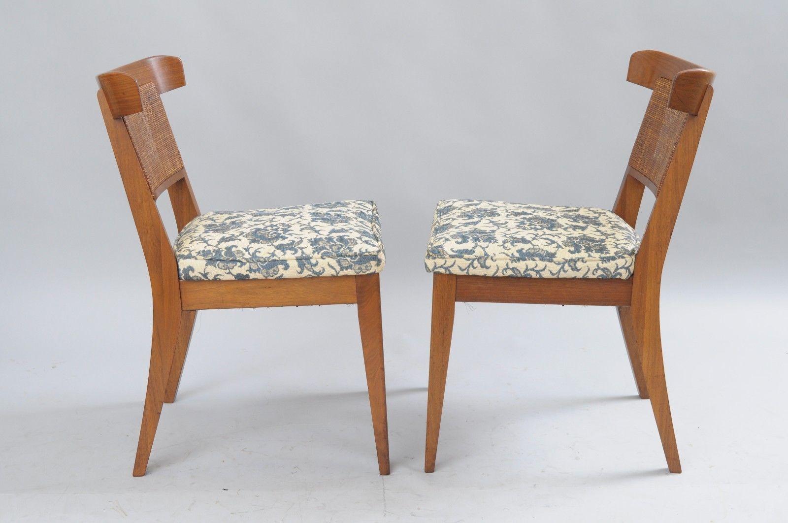 Six Mid-Century Modern Walnut Curved Cane Back Dining Chairs Tomlinson Style In Good Condition In Philadelphia, PA