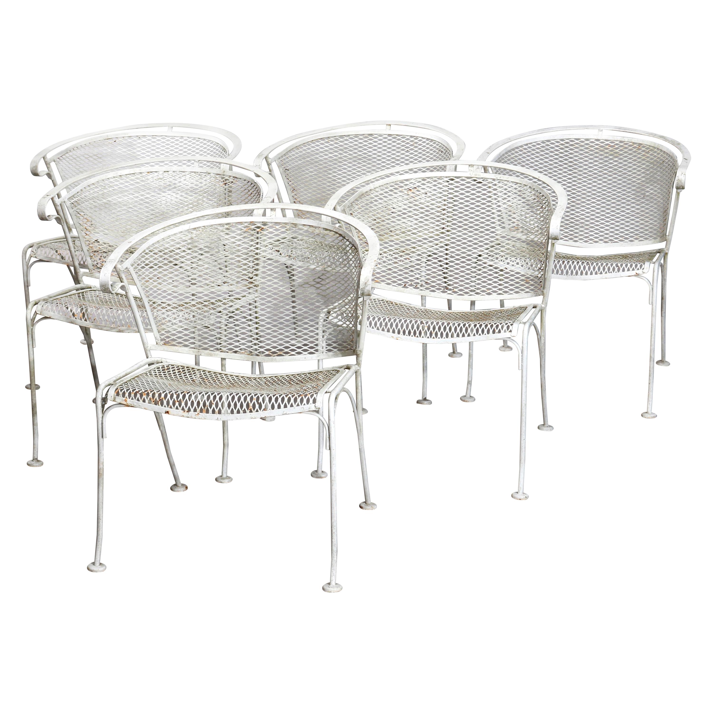 Six Mid-Century Modern Wire Mesh Patio Armchairs, 20th Century
