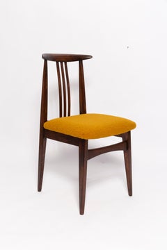 Sei sedie di metà secolo in bouclé ocra, legno di noce, M. Zielinski, Europa anni '60