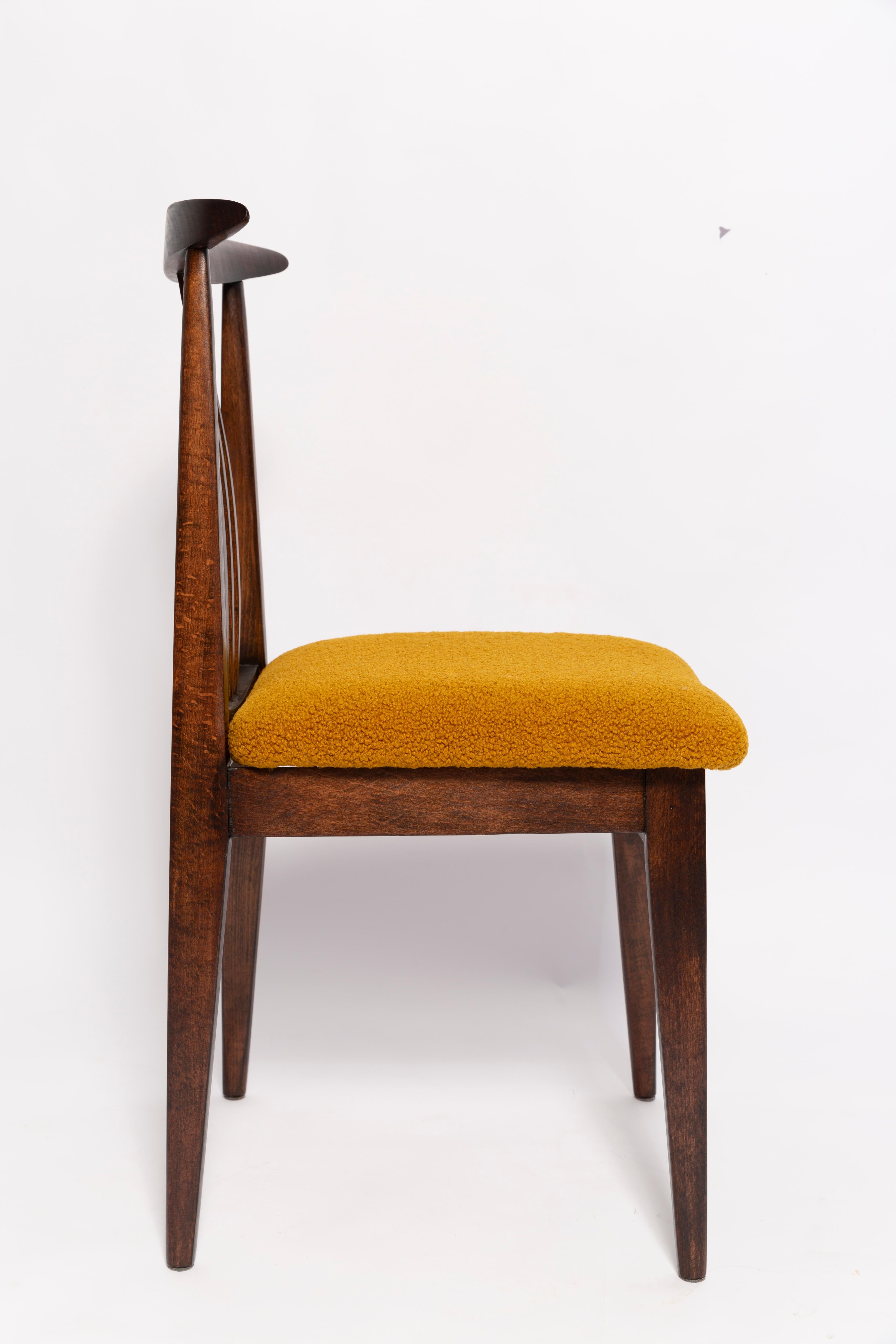 Mid-Century Modern Six Mid-Century Ochre Boucle Chairs, Walnut Wood, M. Zielinski, Europe 1960s For Sale