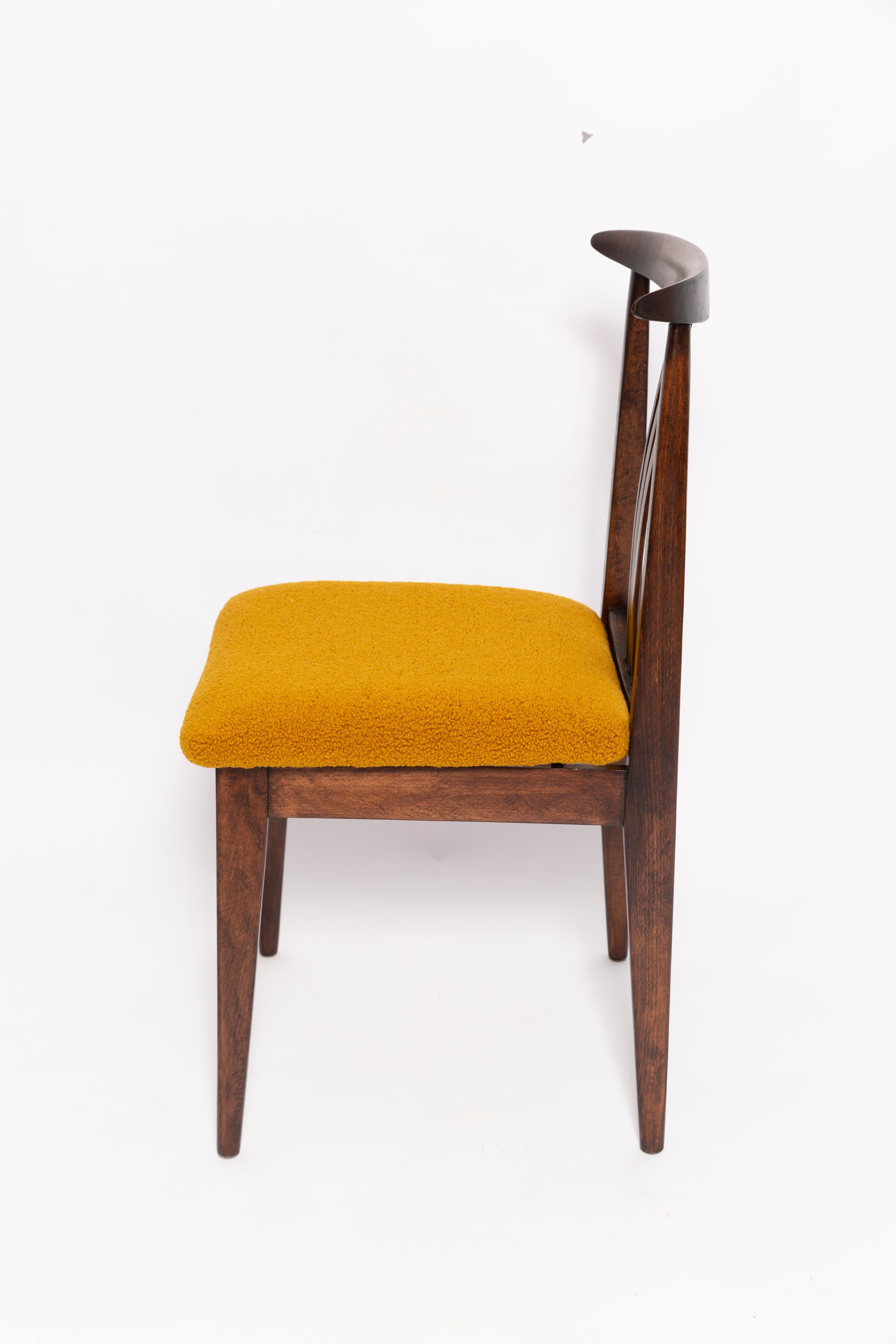 20th Century Six Mid-Century Ochre Boucle Chairs, Walnut Wood, M. Zielinski, Europe 1960s For Sale