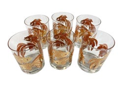 Six verres Rocks du milieu du siècle pour Neiman-Marcus avec Koi en or 22 carats sur orange