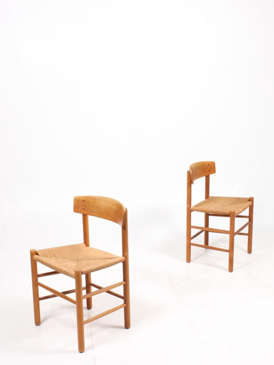 Scandinavian Modern Six Midcentury Side Chairs in Oak and Paper Cord by Børge Mogensen