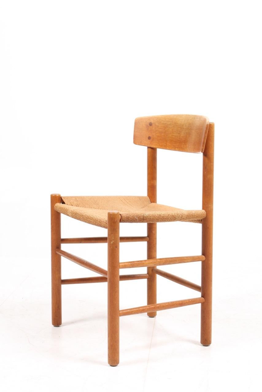 Danish Six Midcentury Side Chairs in Oak and Paper Cord by Børge Mogensen