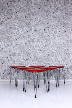 SET of SIX  mid-century STOOLS by Günter Talos Vienna or pin legs ar. 1950