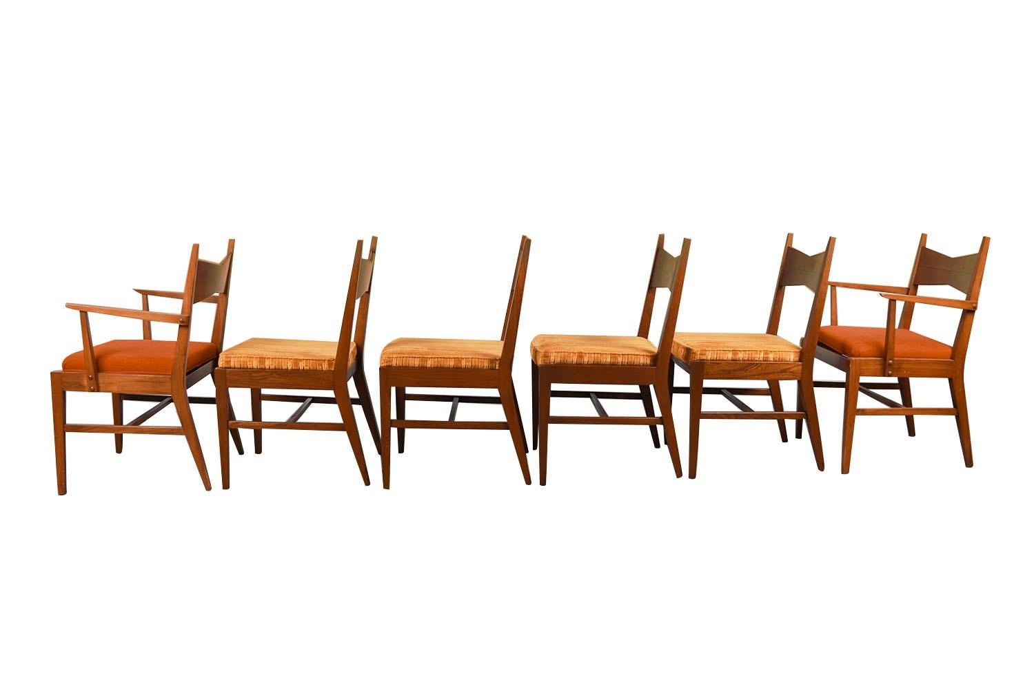 Mid-Century Modern Six Mid Century Walnut Dining Chairs Lane Tuxedo Inlay