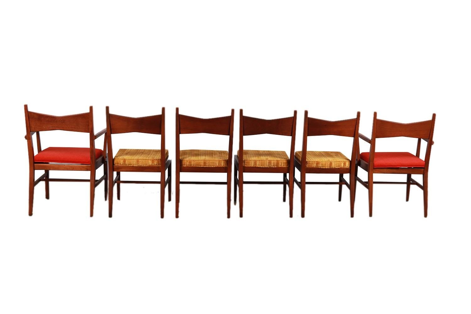 American Six Mid Century Walnut Dining Chairs Lane Tuxedo Inlay