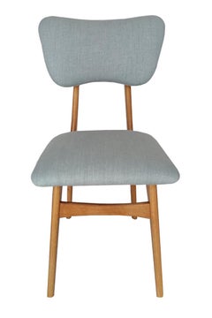 Six MidCentury Butterfly Chairs, Blue Pierre Frey Linen, Oak Wood, Europe, 1960s