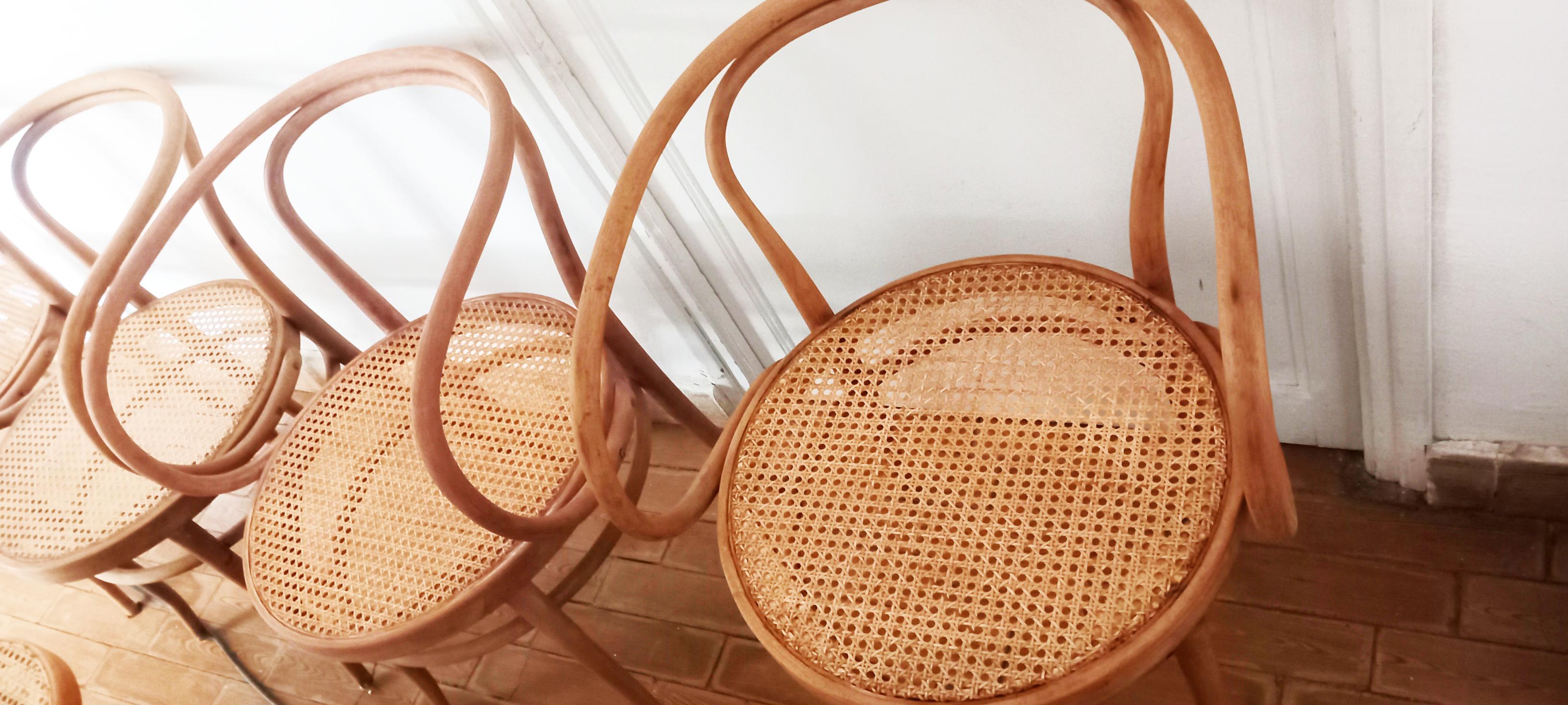 Six Midcentury Cane Bentwood Chair After Thonet 209, 1950s In Good Condition For Sale In Mombuey, Zamora
