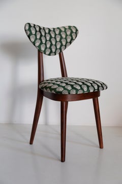 Six chaises en satin émeraude imprimé David, bois foncé, Europe, années 1960