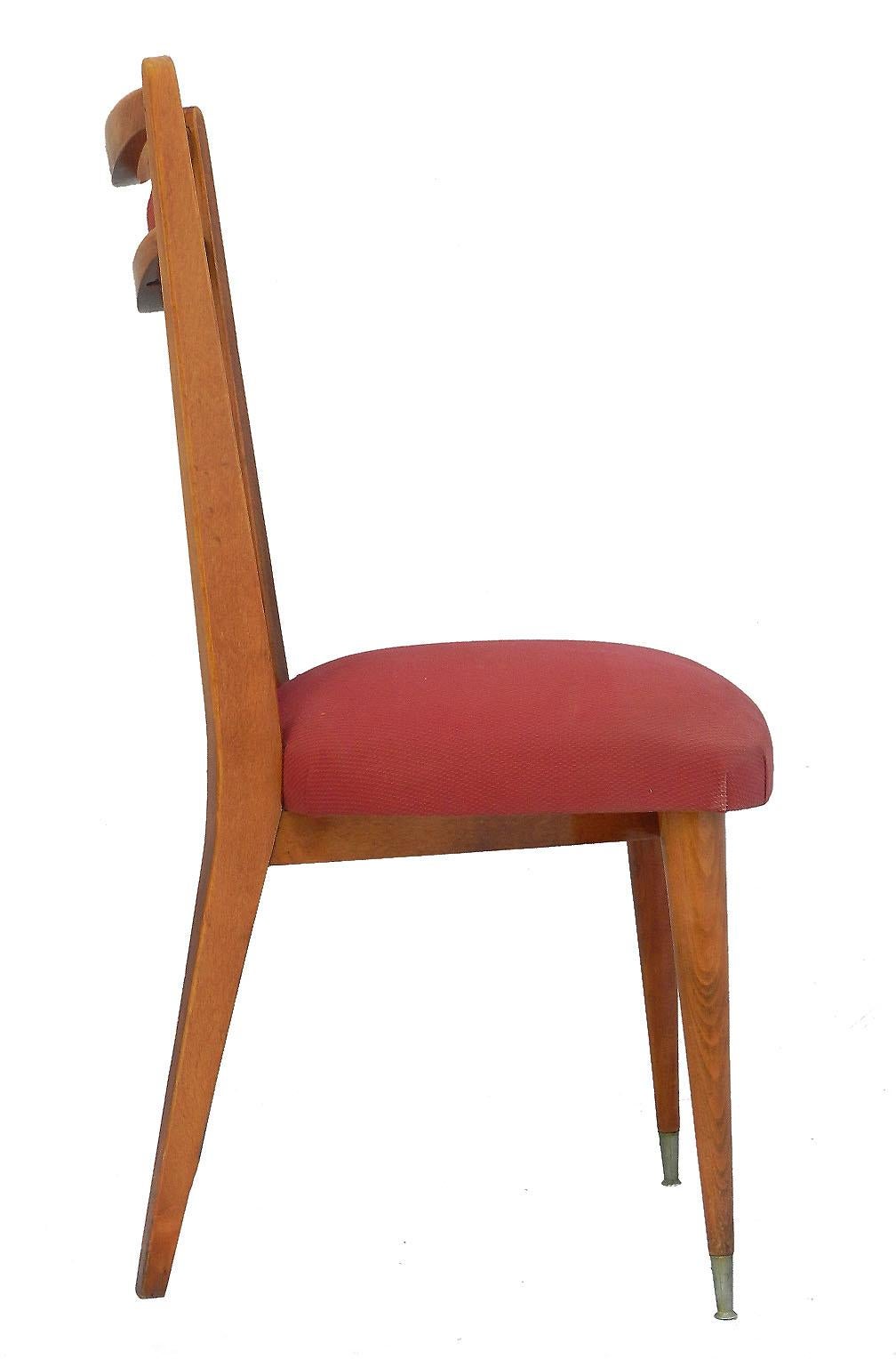 Six Midcentury Dining Chairs French Upholstered Easy to Recover  In Good Condition In Mimizan, FR